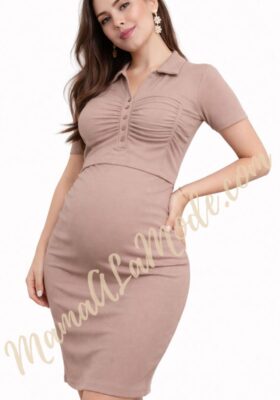 Vestido-Materno-Darcy-Beige-MAMAALAMODE Vestido para embarazadas Darcy